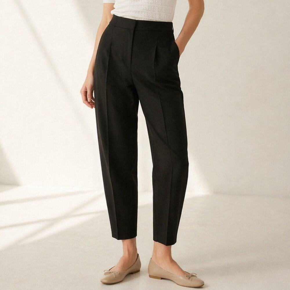 Rebecca Taylor High Rise Cropped Pleated Pant Barrel Leg Taper Straight Trouser